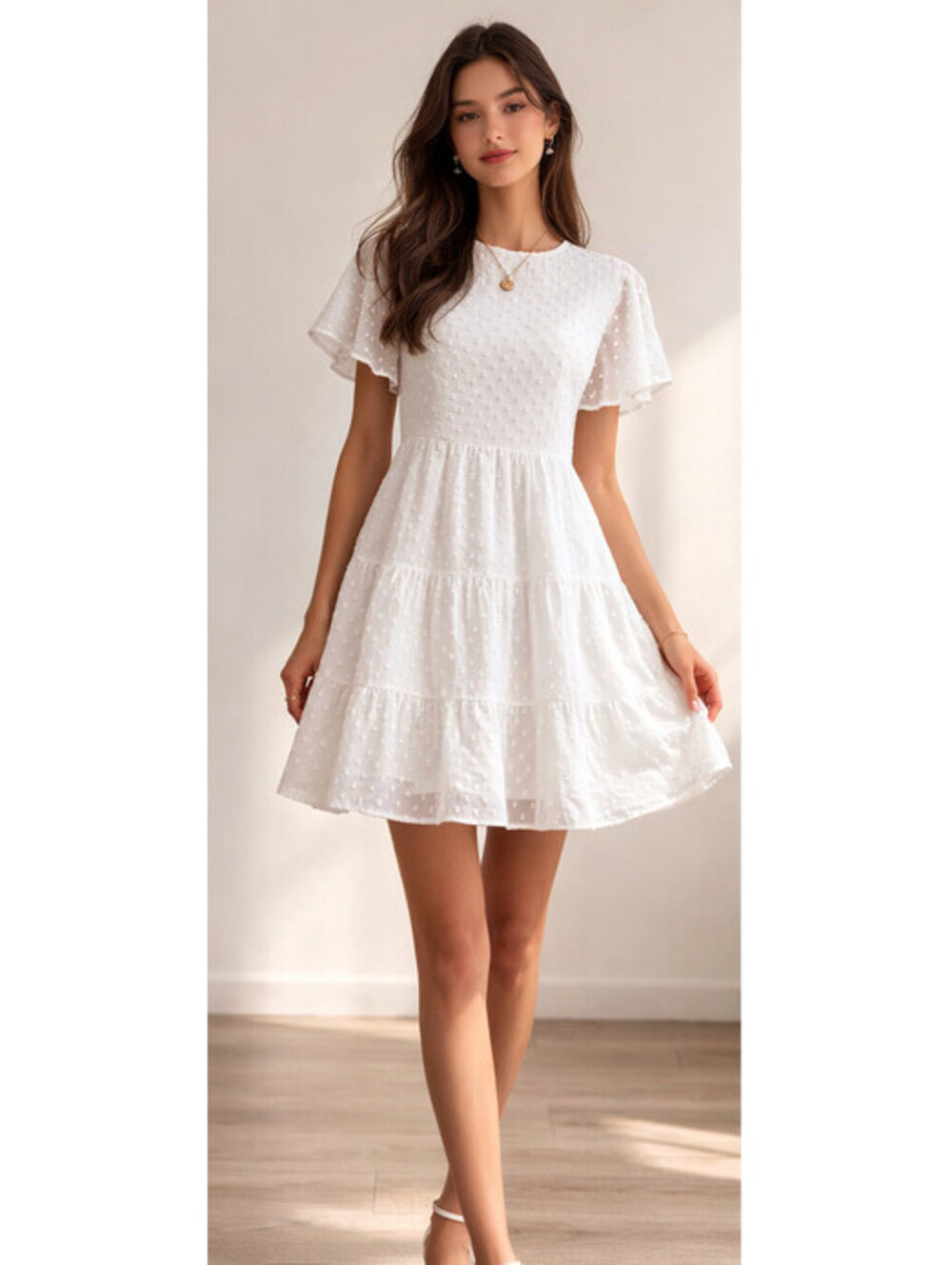 NWT Altar’d Altard State XS Tiered Dress White Popcorn Party Church Bachelorette
